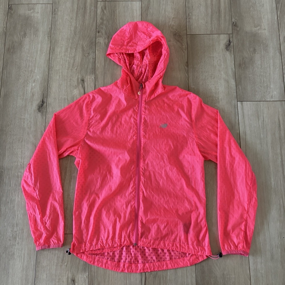 New Balance Womens Lightweight Neon Pink Hooded Windbreaker Jacket Small Running